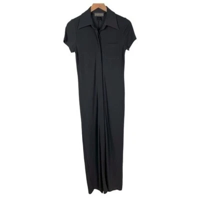 Classiques Entier Black Maxi Slinky Button Up Shirt Dress Y2K, 80’s Classic slit - Image 1 of 4