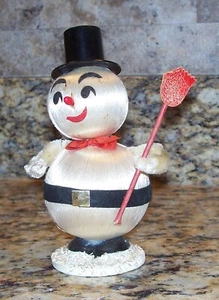 MCM Vintage Silk Ball Snowman w/ Top Hat, Pipe Cleaner Arms, Broom, Japan RARE! - Picture 1 of 8