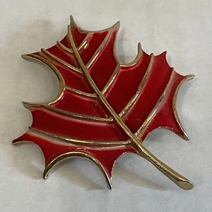 Vintage Coro Signed Enamel Orange Autumn Leaf Brooch Pin Estate Jewelry - Picture 1 of 4
