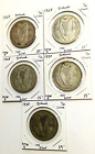 Lot of 5 (1928-1930) Ireland 1/2 Crown .750 Silver Irish Coins Mixed Grades KM#8