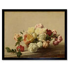 Fantin Latour Bowl Of Roses On A Marble Table Painting Art Print Framed 12X16"