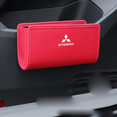 Red Suede Leather Car Door Side Storage Box Organizer Trash Can For Mitsubishi - Imagem 1 de 4
