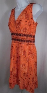 TEORÍA Orange Tie Dye Print Smock Waist Sleeveless V-Neck Cotton Silk Dress Sz P - Imagen 1 de 7