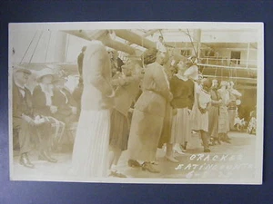Women Cracker Eating Contest On Ship Deck B&W Real Photo Postcard RPPC 1923 - Picture 1 of 2