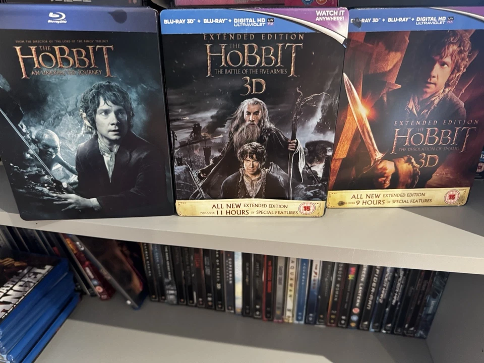 The Hobbit Trilogy Extended Editions 3D & 2D Blu-ray Steelbooks Region B - Image 1 of 1