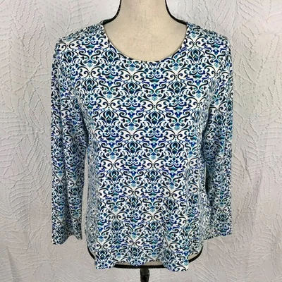 Camiseta Croft & Barrow Clásica Top Talla M Azul Floral Manga Larga 100% Algodón Foto 1 de 4