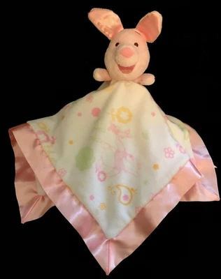Winnie The Pooh PIGLET Security Blanket Pink Satin Floral Plush Disney Lovey - Image 1 of 2