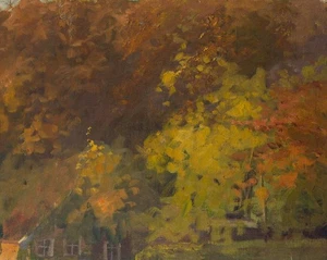 O. POTTHAST VON MINDEN (*1869), Herbstblätter vor Haus mit Giebel, 1913, Öl - Picture 1 of 4