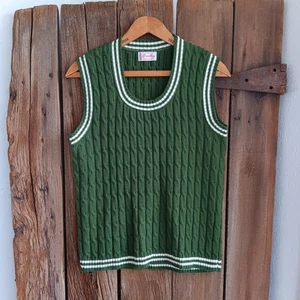 Vintage 60s Bradley Green Cable Knit Pullover Sweater Vest Womens Sleeveless *A - Picture 1 of 6
