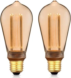 2 Pack ST64 Vintage Light Bulb E27 1800K warm4W 200LM Decorative Retro Amber - Picture 1 of 7