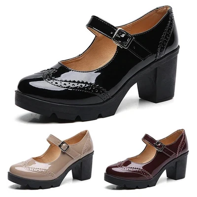 Womens Mid Block Heel Mary Jane Shoes Office Work Formal Strap Women shoes - Image 1 of 4