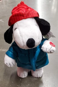 Animated Snoopy Plush in Blue Puffer Jacket & Red Winter Hat Peanuts Holiday Toy - Picture 1 of 6
