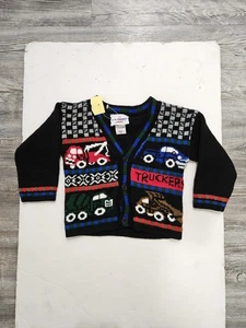 J.J. Poole Vintage Made In USA Youth Cardigan Trucker Truck All Over SZ Small 2t - Picture 1 of 4