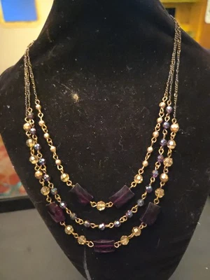 Collar Avon Vintage Cuentas Multi Hilo Púrpura y Dorado Foto 1 de 4