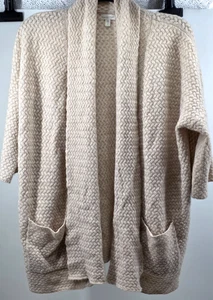 Garnet Hill Cashmere S offene Strickjacke Pullover Zopfmuster beige Taschen hochgeschlossen - Bild 1 von 16