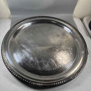 Vintage Sheridan Silverplate 16” Round Serving Tray EP Brass Ornate - Picture 1 of 12