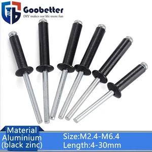 M2.4-M6.4 Pop Remaches Cabeza Domo Extremo Abierto Persiana Aluminio Negro Zinc Longitud 4-30mm - Imagen 1 de 49