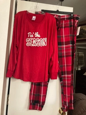 Christmas Holiday Red TIS THE SEASON Pajama Set Size 3X Secret Treasures -NEW - Image 1 of 4