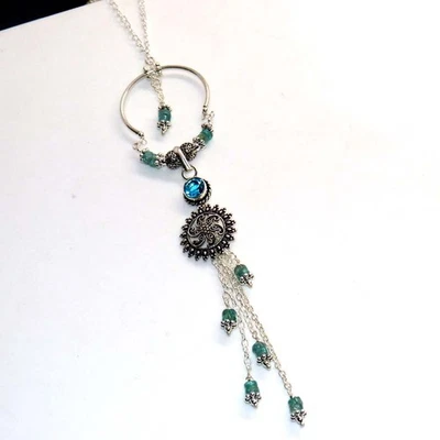 Flower Blue Topaz Blue Quartz 925 Silver Plated Beaded Necklace 18" GW - Image 1 of 3