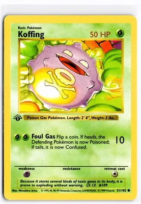 1999 TCG Pokémon #51 Koffing 51/102 1st Edition Shadowless LP - Image 1 of 4