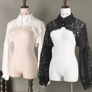 Lolita Lace Hollow Shrug Ruffles Collar Floral Bolero Capelet Cape Tops White - Bild 1 von 12