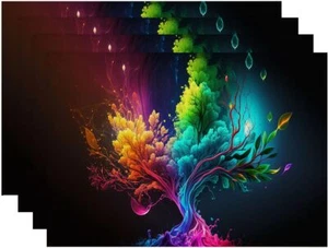 Placemats Set of 4 Abstract Colorful Tree Table Mats Linen Place Mats for Din... - Picture 1 of 7