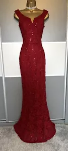 QUIZ Elegant Red Lace Sparkly Sequin Evening Cocktail Prom Maxi Dress Size 12 - Picture 1 of 3