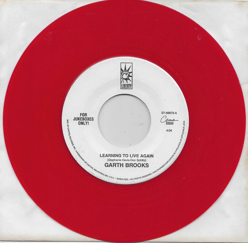 GARTH BROOKS  Learning To Live Again / Walking After Midnight  red vinyl 45 - Image 1 of 1