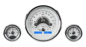 Dakota Digital Universal 3 Round Analog Gauge System Silver Blue VHX-1013-S-B - Picture 1 of 6