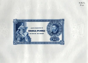 Test Note Orell Füssli SWITZERLAND "100" on French Wmk Security Paper OBY 70 - Picture 1 of 3