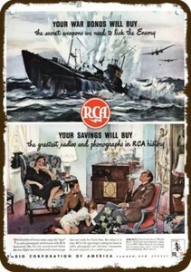 1944 US NAVY SINKS JAPANESE SUBMARINE RCA Vnt-Look DECORATIVE REPLICA METAL SIGN - Bild 1 von 1