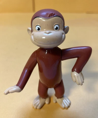 Curious George Toy Figure 4 Inch Tall Brown Monkey Movable Arms Hard Plastic Cover
