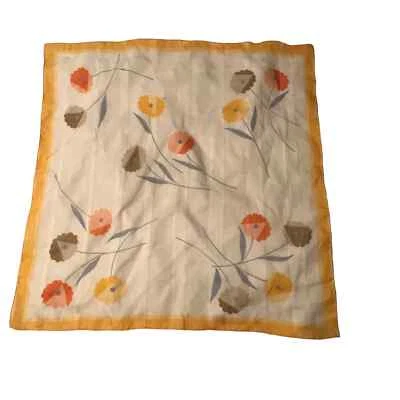 AUTEUIL Italian Scarf Polyester Gold Orange Cream Floral 26 inch Square - Photo 1/4