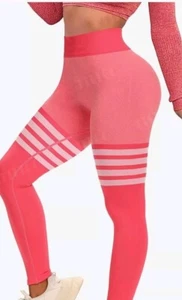FITTOO High Waisted Seamless Workout Leggings  Butt Tummy Control - Small- Pink  - Picture 1 of 8