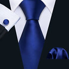 Royal Blue Solid Mens Silk Ties Plain Necktie Formal Square Hanky Set Business
