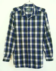 Vintage Woolrich Flannel Shirt Button Plaid Blue Green LS 50" XL 100% Cotton - Picture 1 of 8