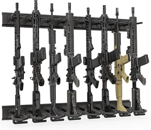 Soporte para pistola de rifle montaje en pared acero resistente interior 8 ranuras soporte de exhibición seguro - Imagen 1 de 7