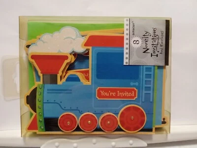 INVITATIONS PACK OF 8 (Set Of 2 For 16 Invitations) LITTLE BOY TRAIN PULL OUT  - Imagem 1 de 2