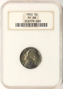 Jefferson 1953 níquel de prueba 5c NGC PF68 - Imagen 1 de 4