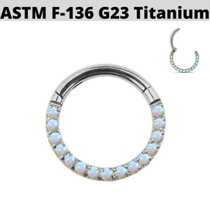 16g 5/16" Solid Titanium Forward Facing Opal Nose Septum Ear Hinged Clicker