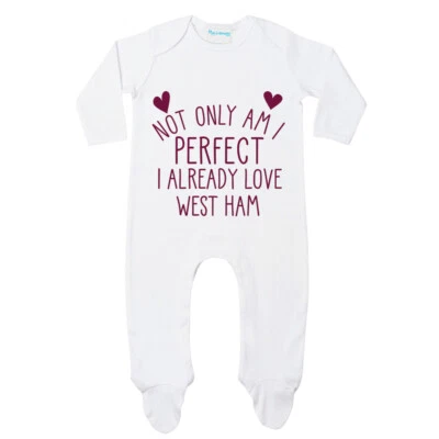 Hammers Irons Not only am I perfect Romper Sleepsuit Bodysuit Football Fan Gift - Image 1 of 2