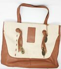 Muxo By Camila Alves Large Leather Woven Cotton Tote Hobo Bag Purse Linen Lining