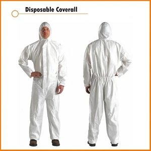 Disposable Coveralls White Hood Paper Suit Painters Protective Overalls Suit UK - Picture 1 of 8