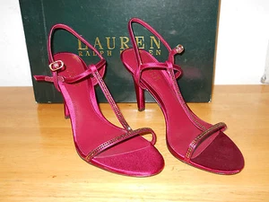 Lauren Ralph Lauren New Womens Abita Bordeaux Satin Heels 8.5 M Shoes NWB - Picture 1 of 6