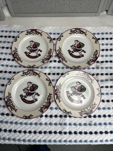 Fitz & Floyd Christmas Santa's List 7 3/4” SALAD~DESSERT Plates ~ Set of 4 - Picture 1 of 3