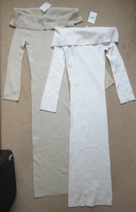 2 Pretty Lavish Knitted Bardot Dresses, Wide Roll Necks, Cream, Beige, S, NWT - Picture 1 of 18