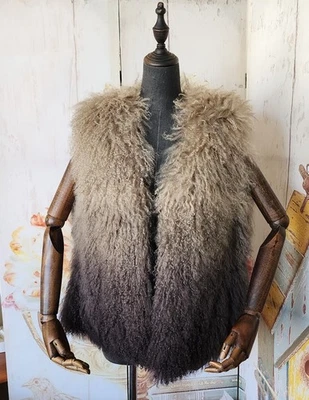 Michael Kors Real Mongolian Lamb Fur Vest L – Ombre Beige to Charcoal Luxury - Image 1 of 4
