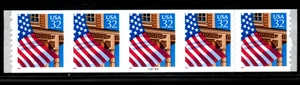 Stamp USA 1996 32¢ Flag over Pouch Plate #2222A Coil Strip of 5 stamps SC#2915a - Picture 1 of 2