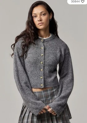 Urban Outfitters UO Casey Crew Button Cardigan Grey Size Large - Image 1 of 4