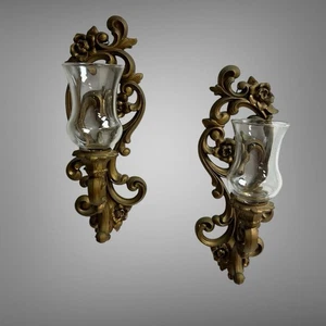 Juego de 2 apliques de pared dorados vintage 1971 Homco Home Interior #4118 con globos - Imagen 1 de 24